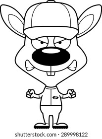A cartoon baseball player bunny looking angry.