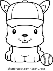 A cartoon baseball player bunny smiling.