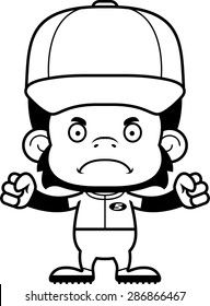 A cartoon baseball player chimpanzee looking angry.