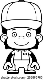 A cartoon baseball player chimpanzee smiling.