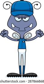 A cartoon baseball player fly looking angry.