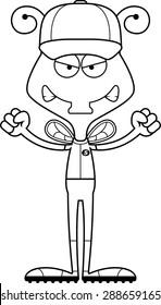 A cartoon baseball player fly looking angry.