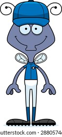 A cartoon baseball player fly smiling.