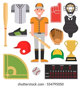 Cartoon baseball player icons batting vector