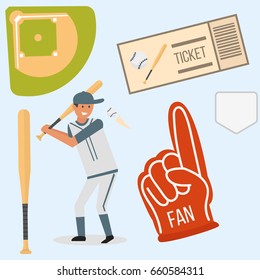 Cartoon baseball player icons batting vector design american game athlete sport league equipment
