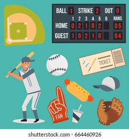 Cartoon baseball player icons batting vector design american game athlete sport league equipment