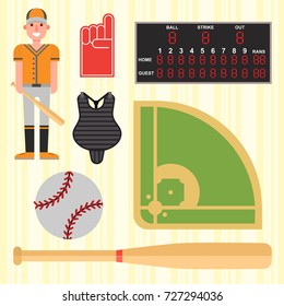 Cartoon baseball player icons batting vector design american game athlete sport league equipment