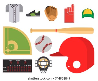 Cartoon baseball player icons batting vector design american game athlete sport league equipment