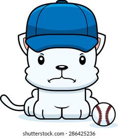 A cartoon baseball player kitten looking angry.