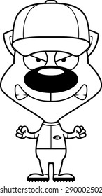 A cartoon baseball player kitten looking angry.