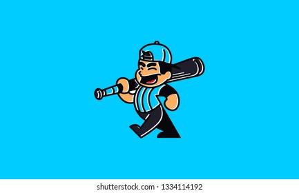 Cartoon Baseball Player Line Icon Vector Illustration