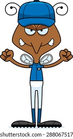 A cartoon baseball player mosquito looking angry.