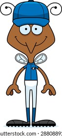 A cartoon baseball player mosquito smiling.