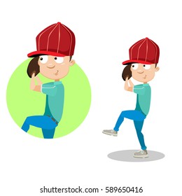 Cartoon baseball player. Pitcher throwing ball