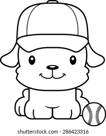A cartoon baseball player puppy smiling.