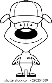 A cartoon baseball player puppy smiling.