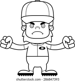 A cartoon baseball player sasquatch looking angry.