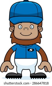 A cartoon baseball player sasquatch smiling.