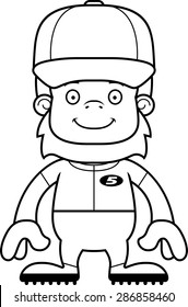 A cartoon baseball player sasquatch smiling.