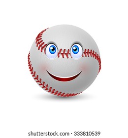 Cartoon baseball with smiling face on white background