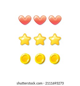 Cartoon basic icon set for 2d mobile game. Vector illustration.