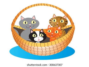 A cartoon basket a cute little kittens