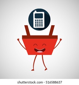 cartoon basket shopping calculator vector illustration eps 10