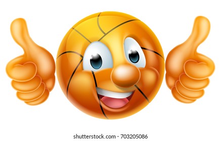 Cartoon basketball ball man mascot character doing a double thumbs up