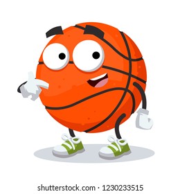 cartoon basketball ball mascot showing himself on a white background