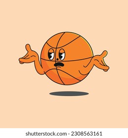 Cartoon basketball balls with 
confused face expression and hands. Vector illustration on isolated background.