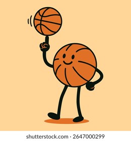 Cartoon Basketball Character Spinning Ball on Finger