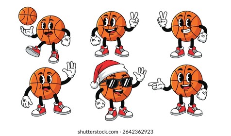 Cartoon Basketball Characters with Different Poses Holiday Theme and Festive Vibes Overall