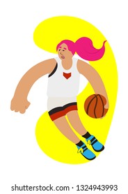 Cartoon basketball girl ball possesion try to rush