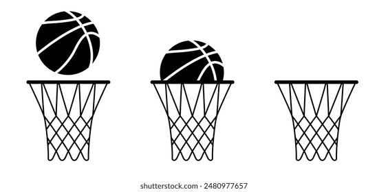 Cartoon basketball hoop or basketball net. Game sports concept. Ball sport is a team sport. Flat vector icon. Basket Balls sign leather pattern Foor court games.