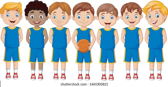 Cartoon Basketball Kids Team In Uniform