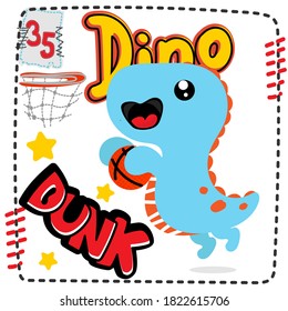 cartoon Basketball player dinosaur T-Reg . Funny design for  kids. and  vector illustrations , isolated White background , For t-shirt prints and other uses.