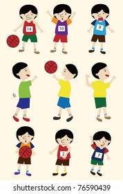 cartoon basketball player icon set