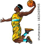 cartoon basketball player is moving dribble with a smile vector
