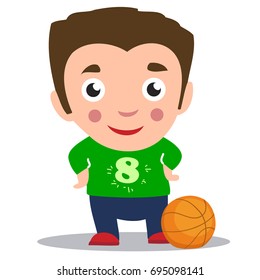 cartoon basketball player is moving dribble with a smile. Vector illustration