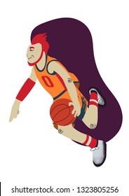 Cartoon basketball player moving forward with the ball