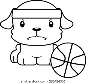 A cartoon basketball player puppy looking angry.