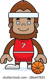 A cartoon basketball player sasquatch smiling.