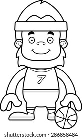 A cartoon basketball player sasquatch smiling.