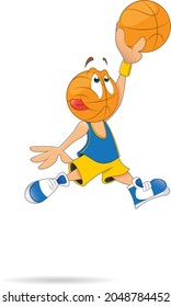 cartoon of a basketball in the proces of dunking