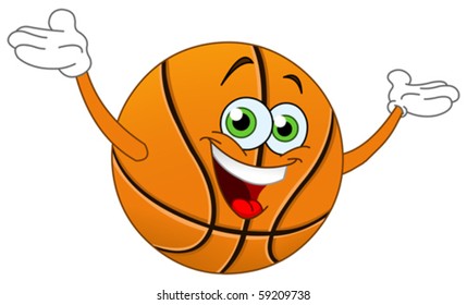 Cartoon Basketball Raising His Hands