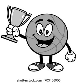 Cartoon Basketball with Trophy Illustration