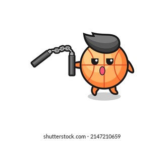 cartoon of basketball using nunchaku , cute design