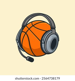 Cartoon of Basketball Wearing Headset with Mic