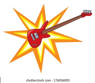 A cartoon bass with an explosion behind it.