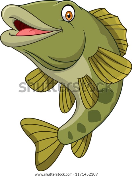 Cartoon Bass Fish Isolated On White Stock Vector (Royalty Free) 1171452109